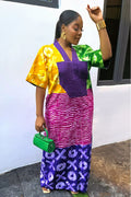 Adire Batik Tye Die Inspired Ankara Maxi Kaftan Dress: African Bubu Dress plus Aso Oke
