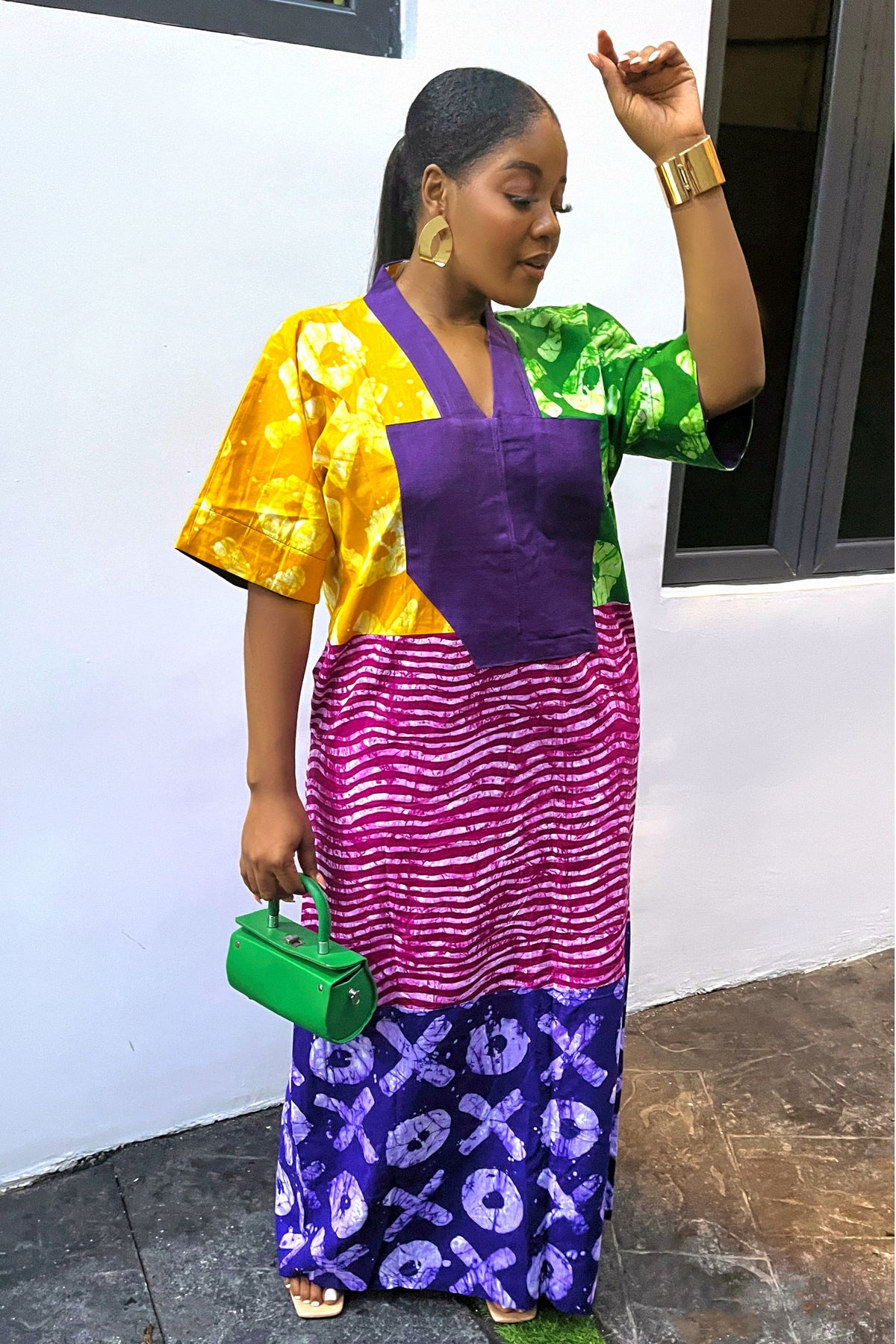 Adire Batik Tye Die Inspired Ankara Maxi Kaftan Dress: African Bubu Dress plus Aso Oke