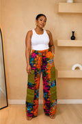 Mofe Vibrant Ankara Straight Leg Pants with Aso Oke Cargo Pockets