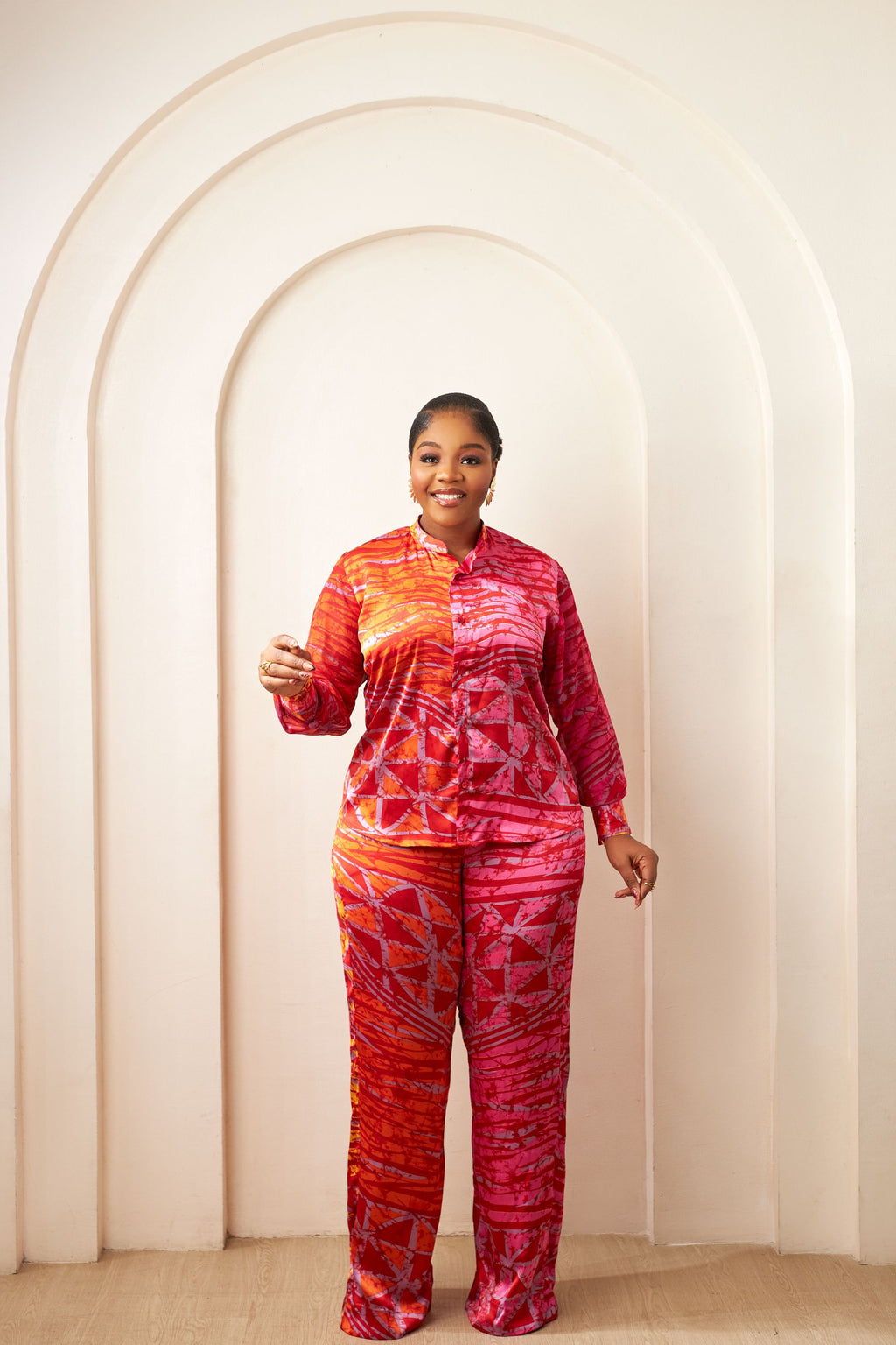 Elegant Adire Batik Silk Pant Set for Women