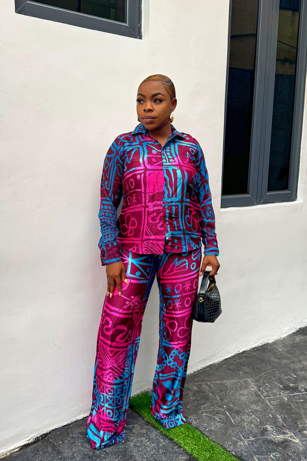 Elegant Adire Batik Silk Pant Set for Women