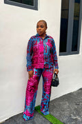 Elegant Adire Batik Silk Pant Set for Women