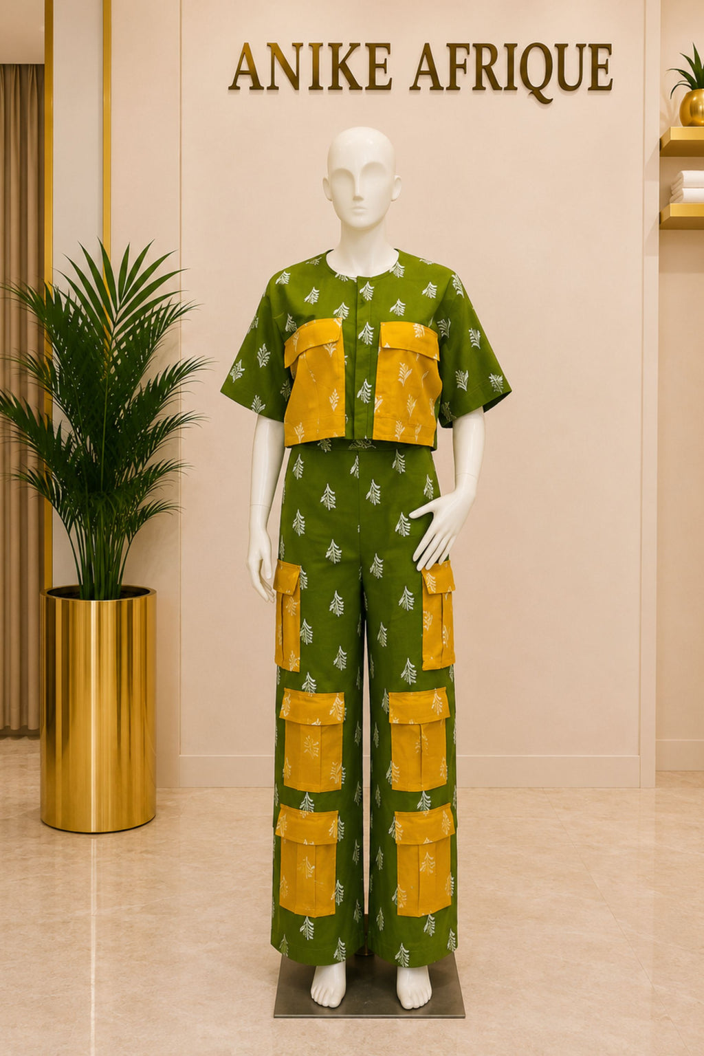 Multi Pockets Cargo Pant Set In Olive