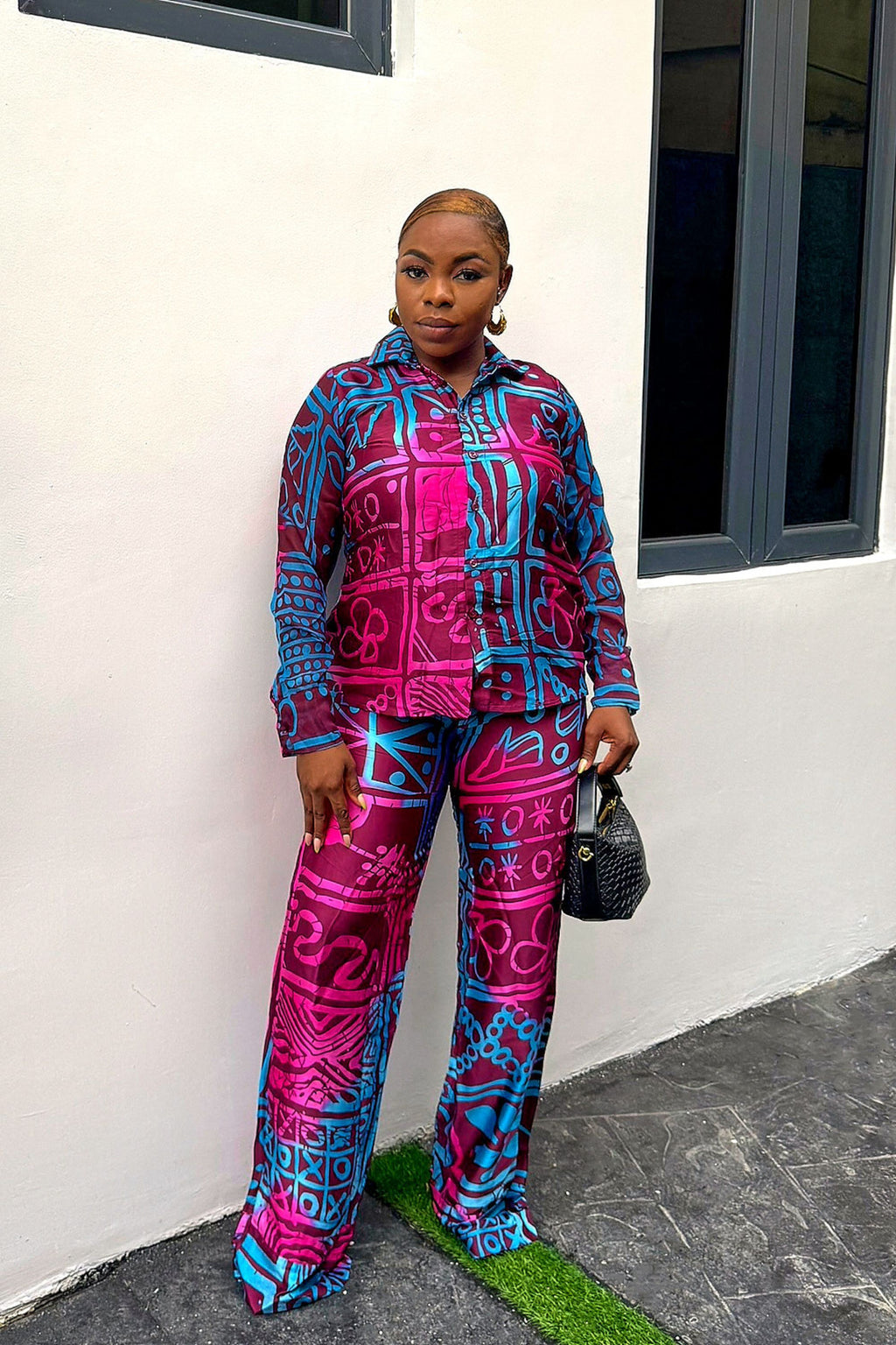 Elegant Adire Batik Silk Pant Set for Women