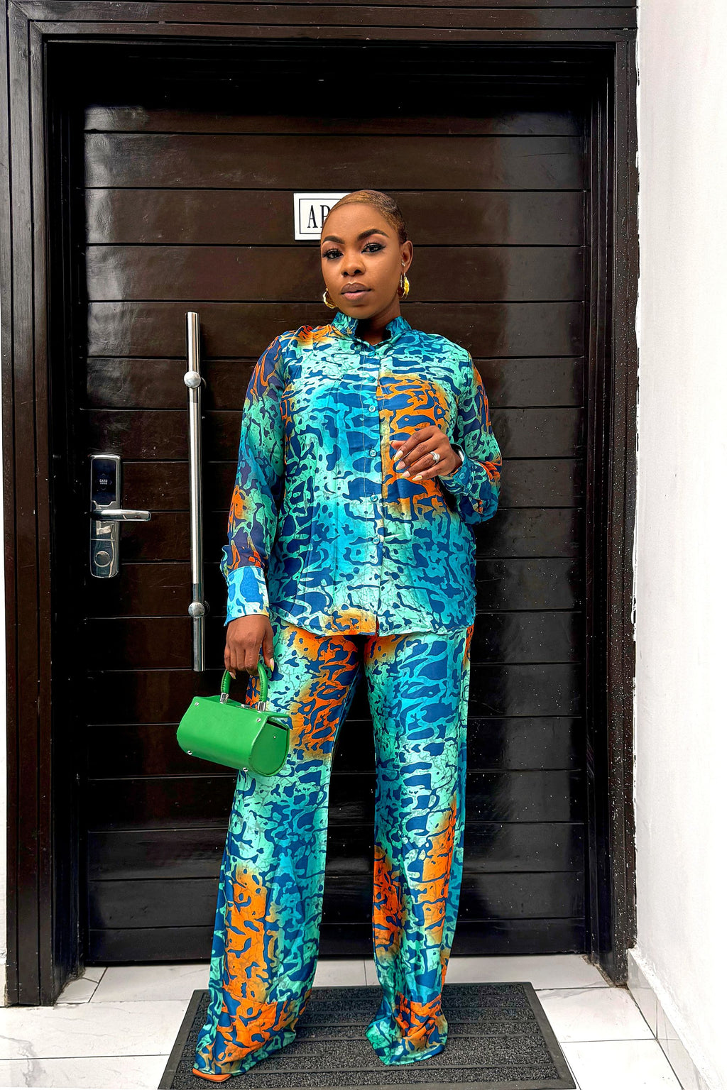 Elegant Adire Batik Silk Pant Set for Women