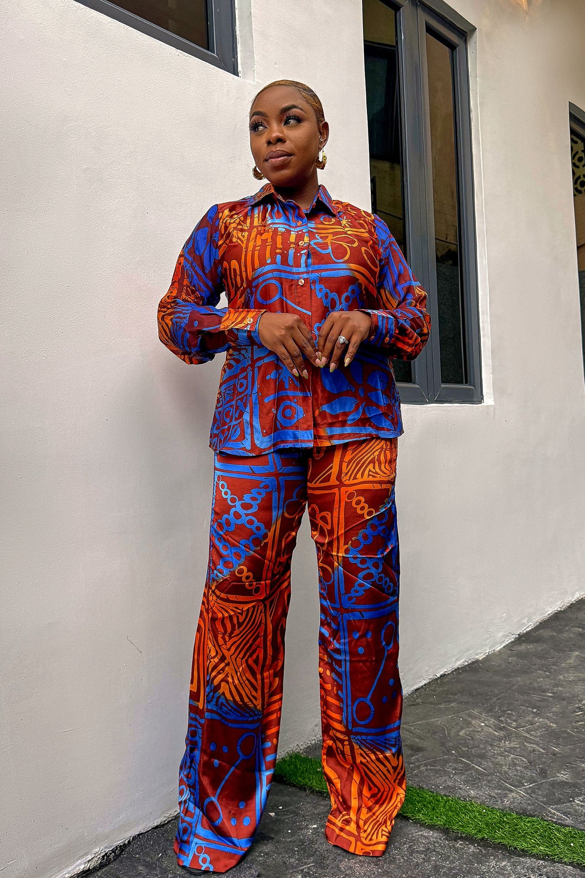 Elegant Adire Batik Silk Pant Set for Women