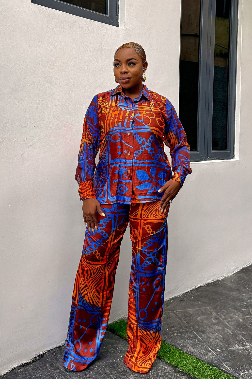 Elegant Adire Batik Silk Pant Set for Women