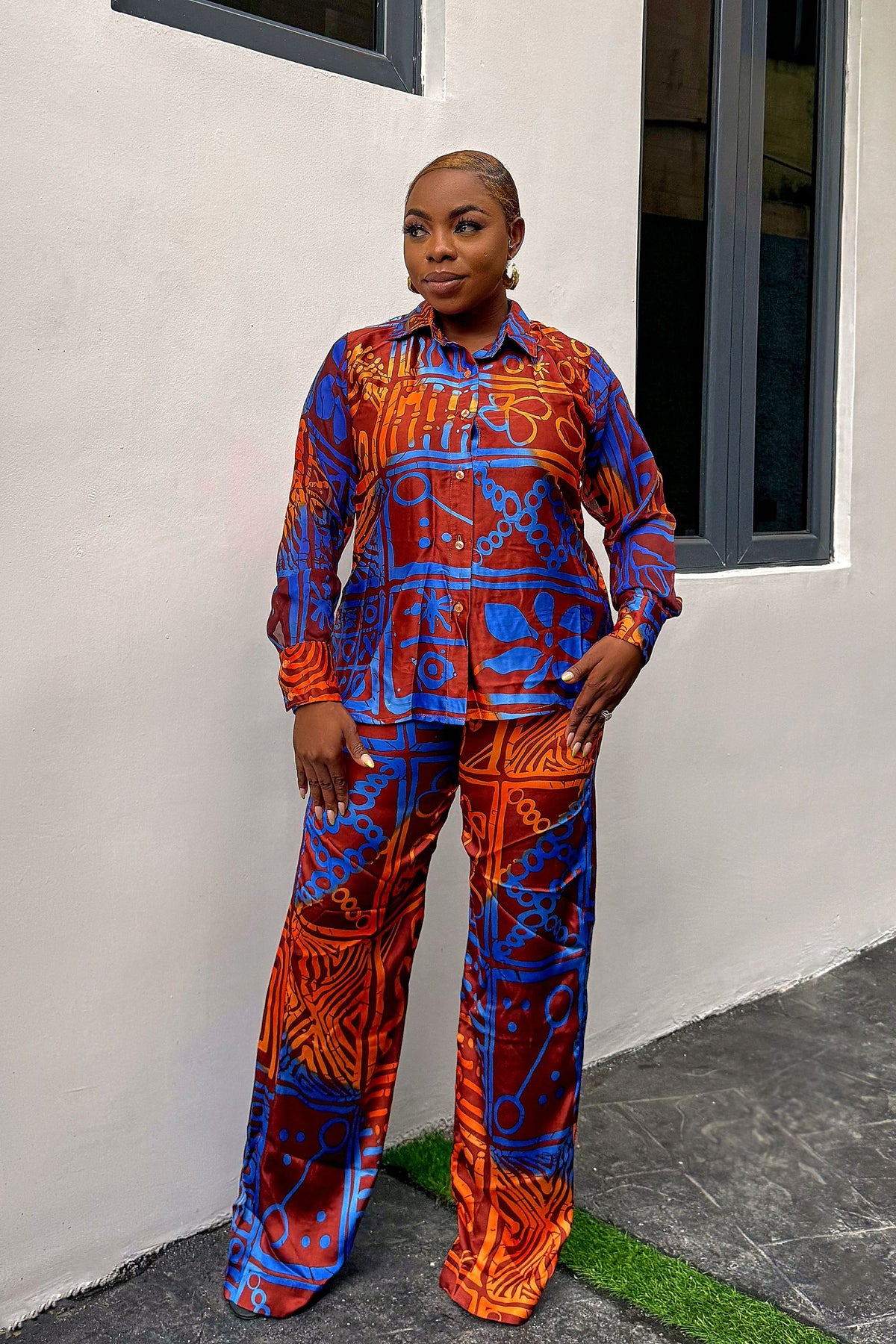 Elegant Adire Batik Silk Pant Set for Women