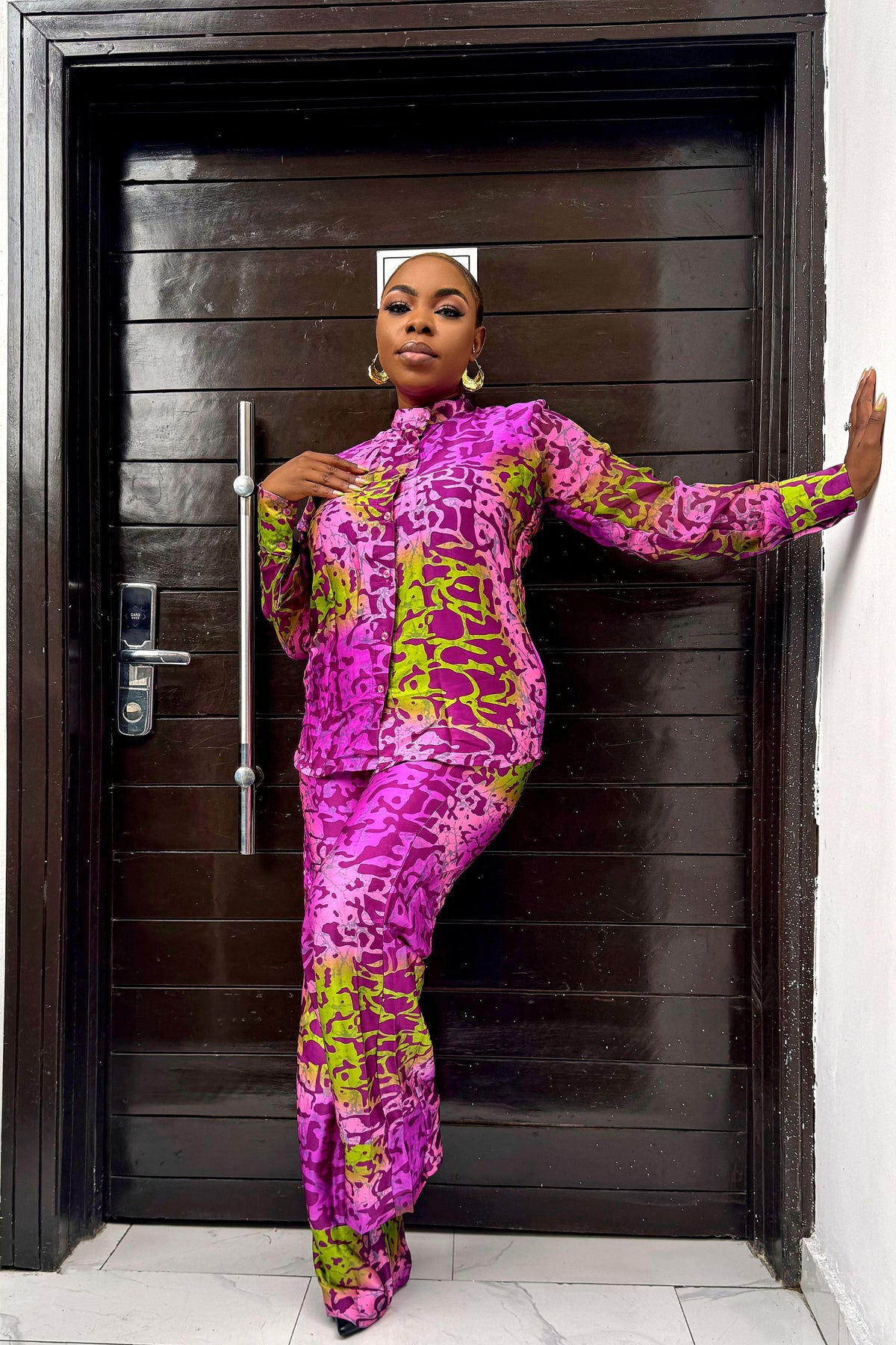 Elegant Adire Batik Silk Pant Set for Women