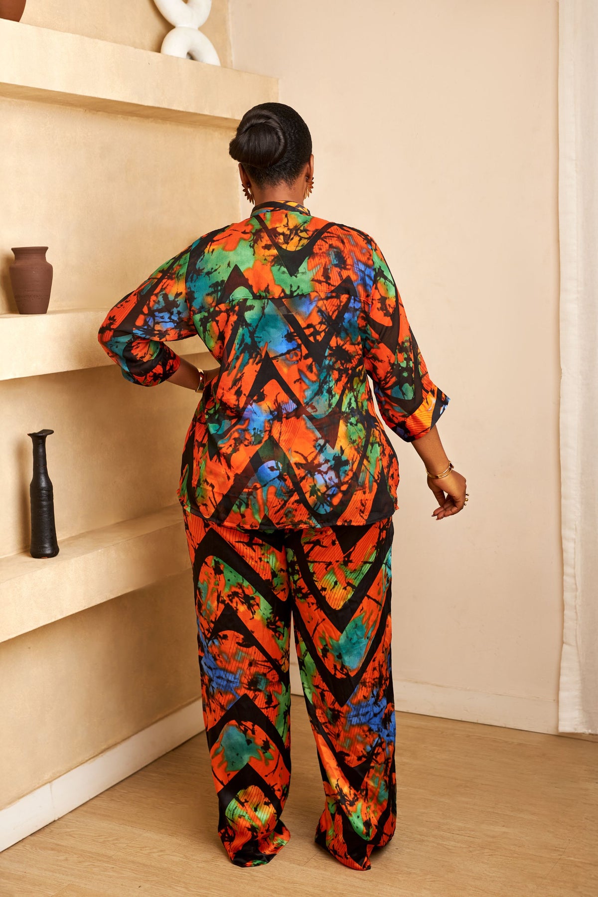 Elegant Adire Batik Silk Pant Set for Women
