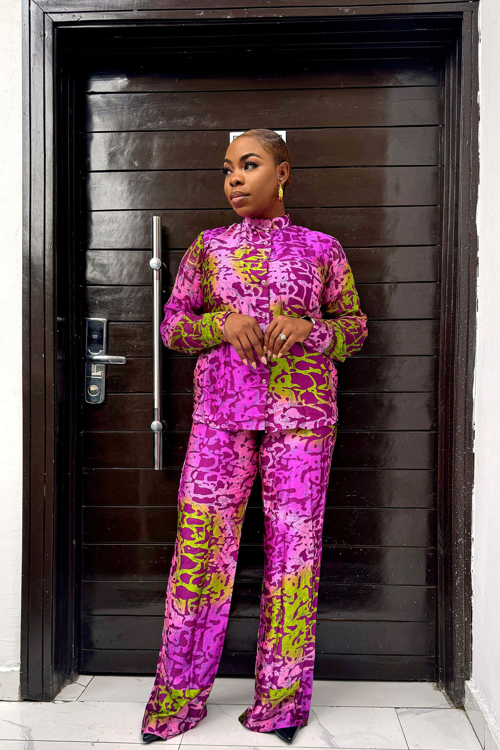 Elegant Adire Batik Silk Pant Set for Women