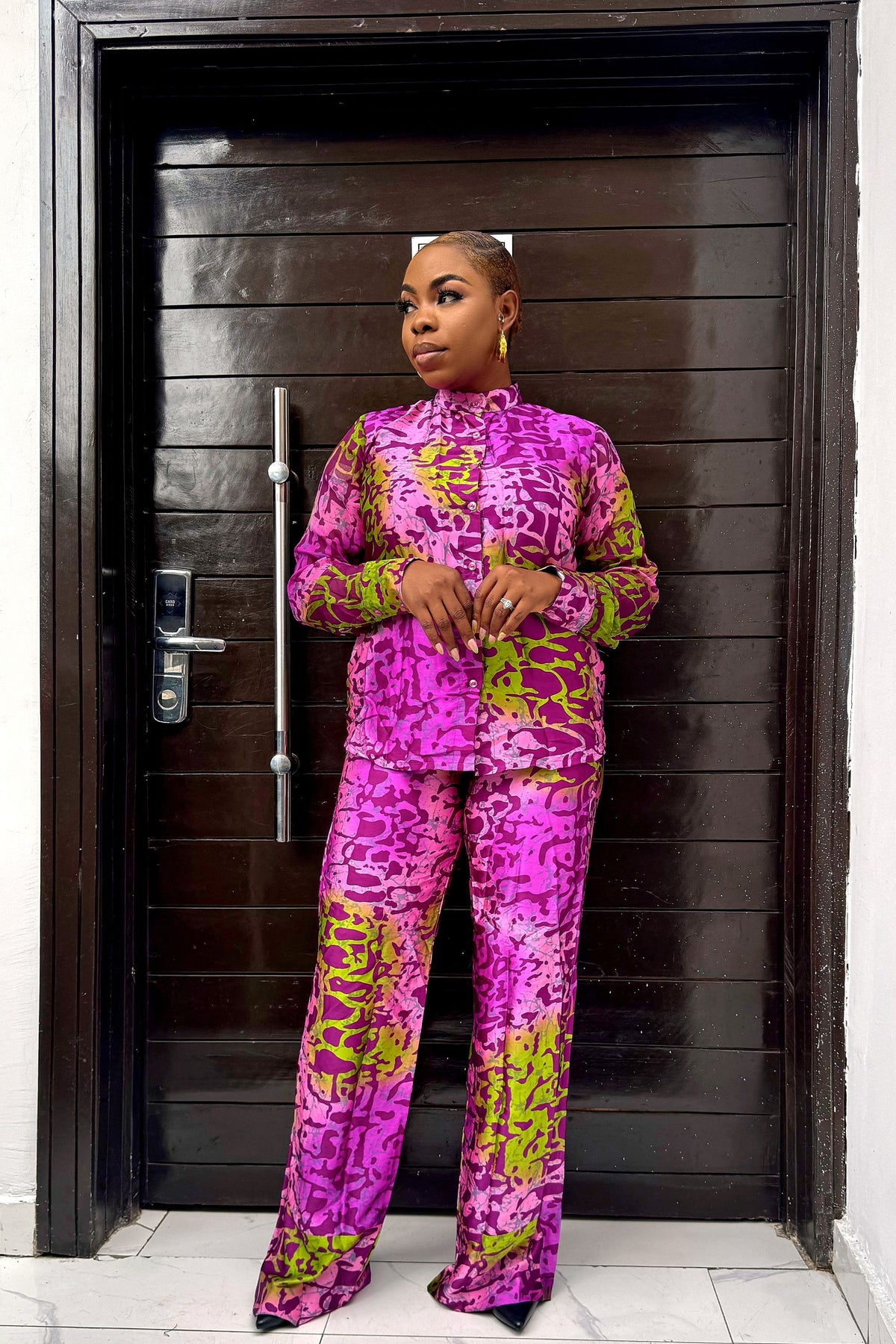 Elegant Adire Batik Silk Pant Set for Women
