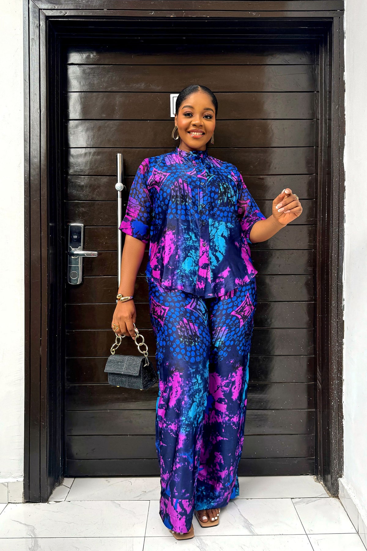Elegant Adire Batik Silk Pant Set for Women