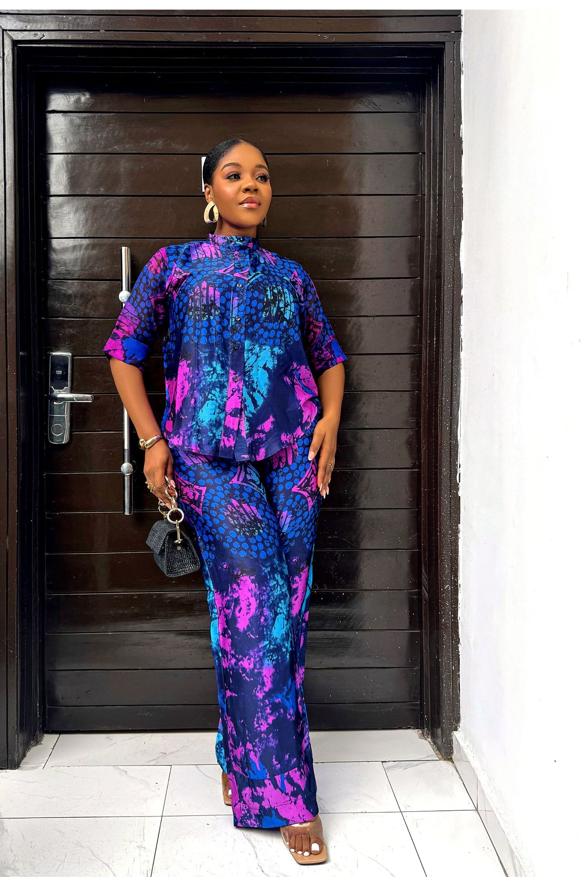 Elegant Adire Batik Silk Pant Set for Women