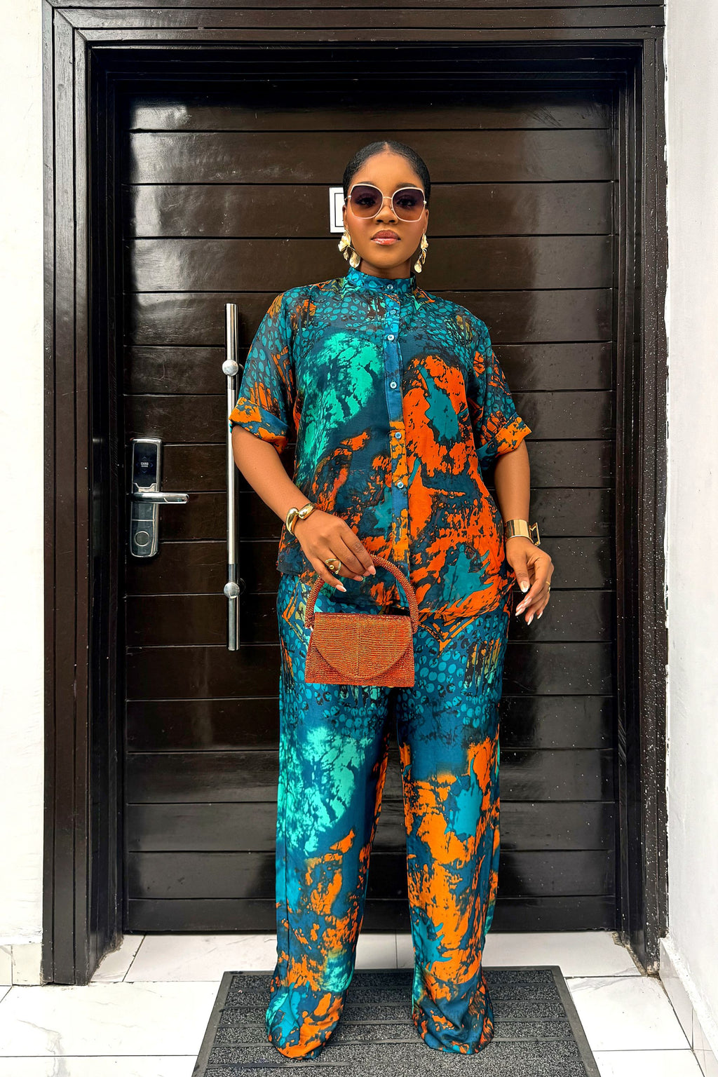 Elegant Adire Batik Silk Pant Set for Women