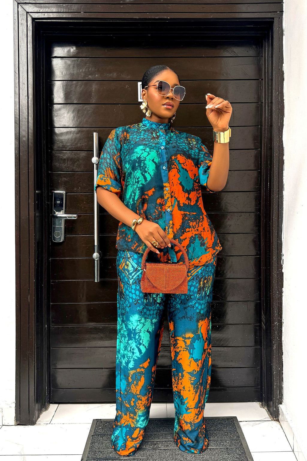 Elegant Adire Batik Silk Pant Set for Women