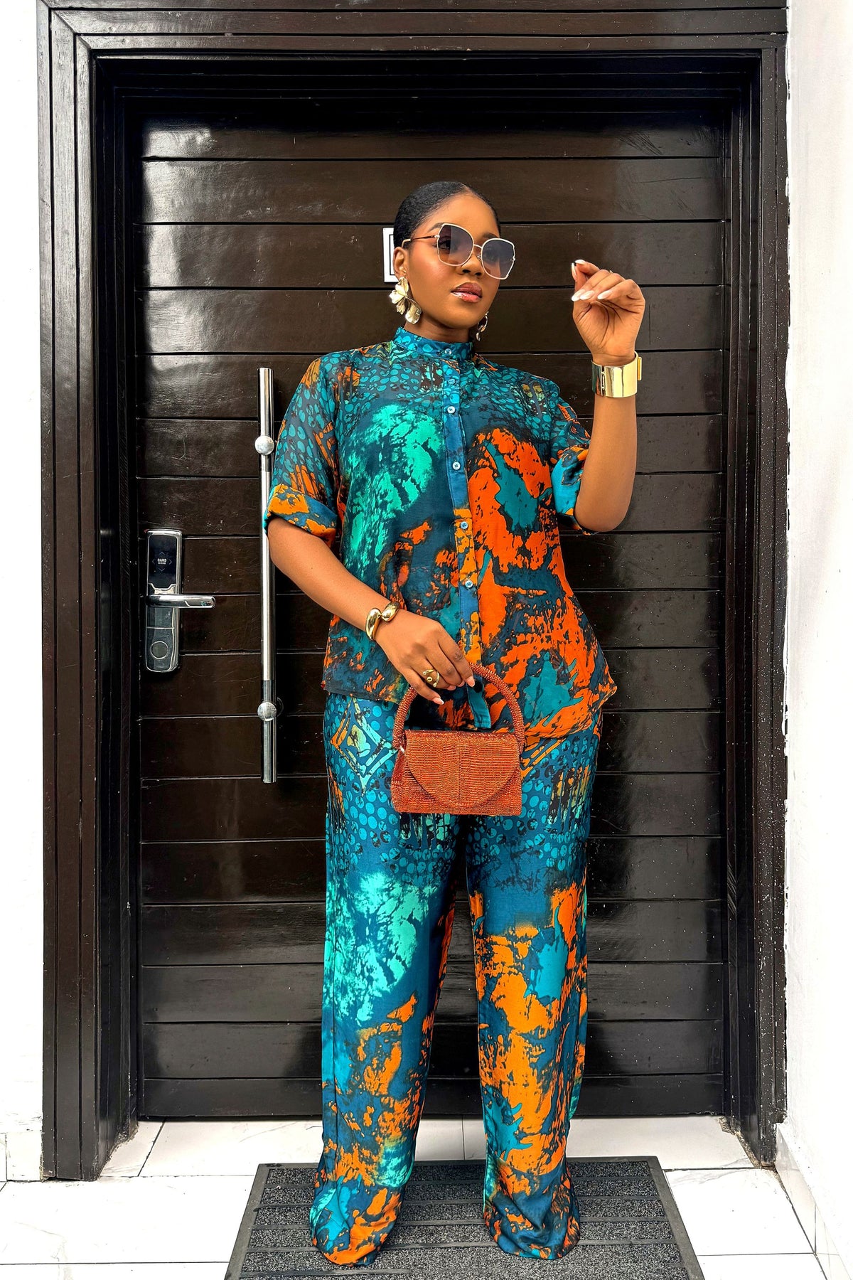 Elegant Adire Batik Silk Pant Set for Women