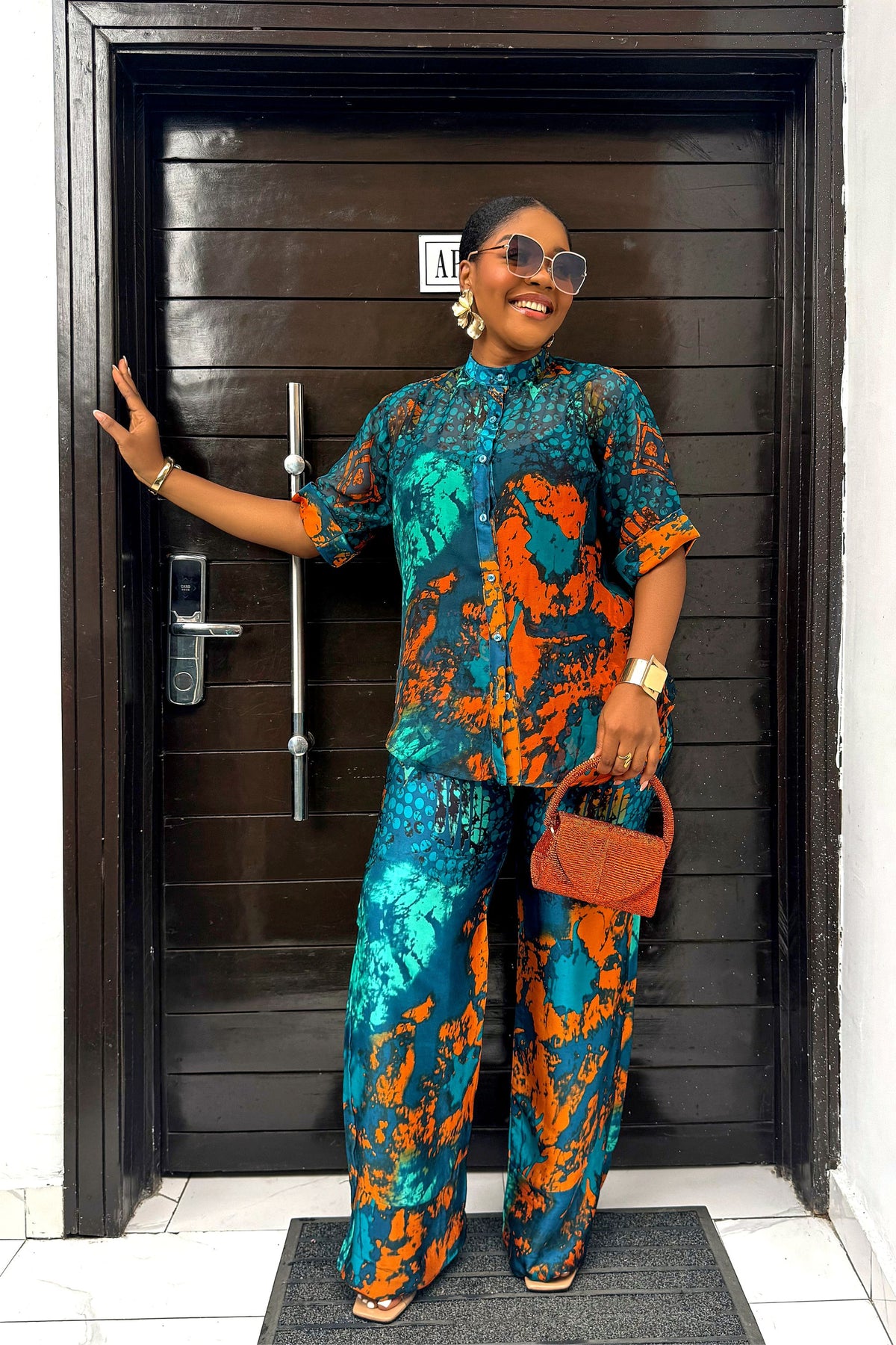 Elegant Adire Batik Silk Pant Set for Women
