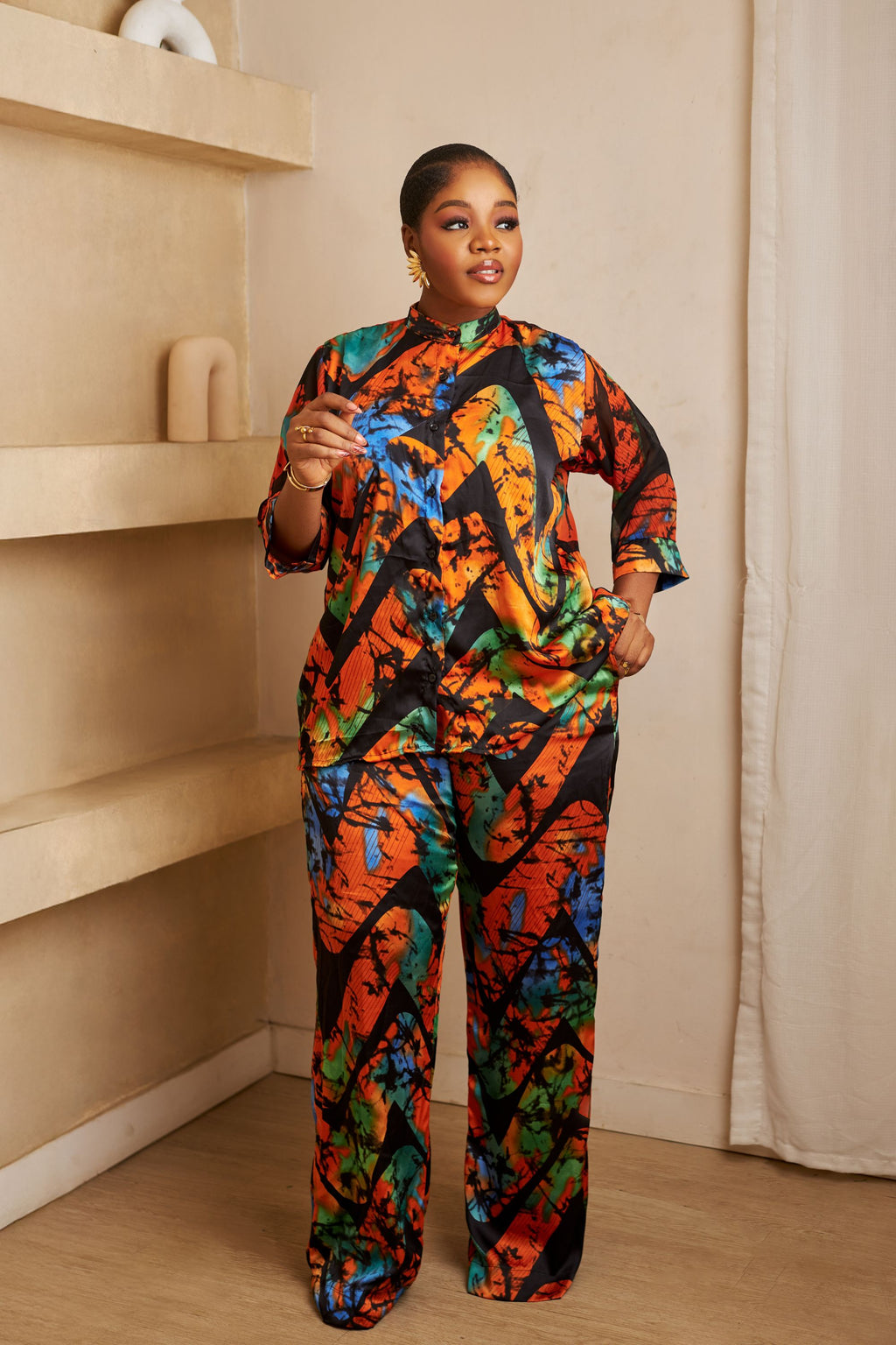 Elegant Adire Batik Silk Pant Set for Women