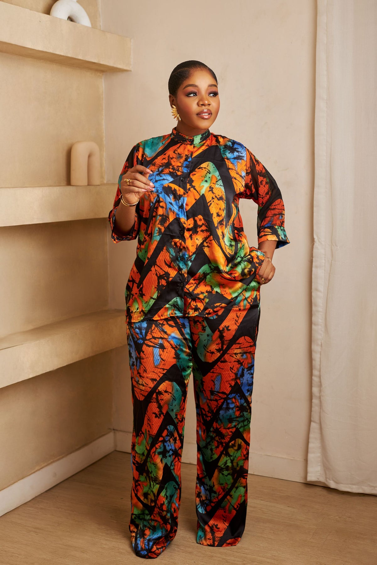 Elegant Adire Batik Silk Pant Set for Women