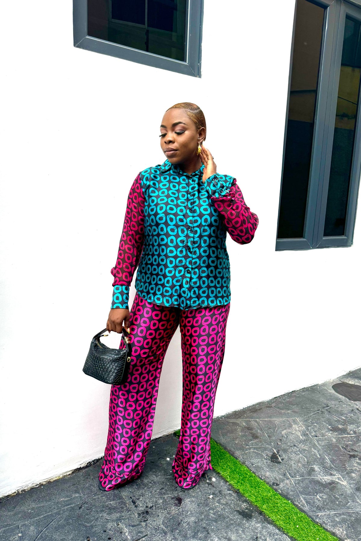 Elegant Adire Batik Silk Pant Set for Women