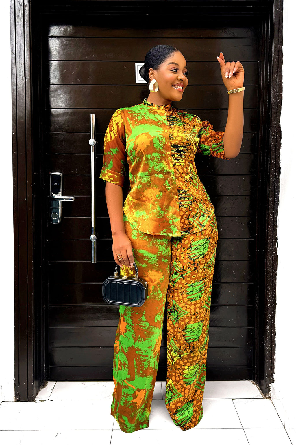 Elegant Adire Batik Silk Pant Set for Women