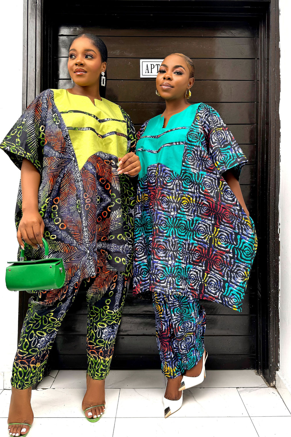 Asunke Agbada Two Piece Set in Lemon Green