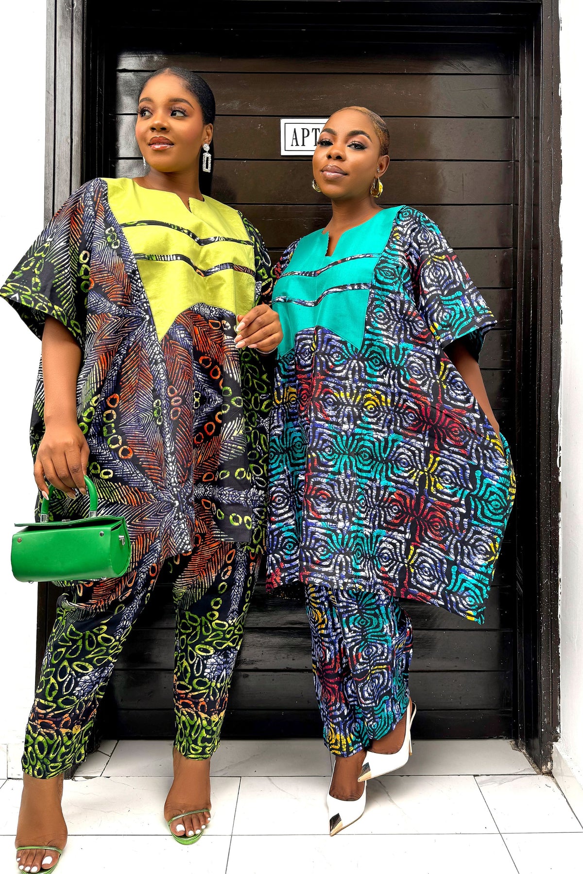 Asunke Agbada Two Piece Set in Lemon Green