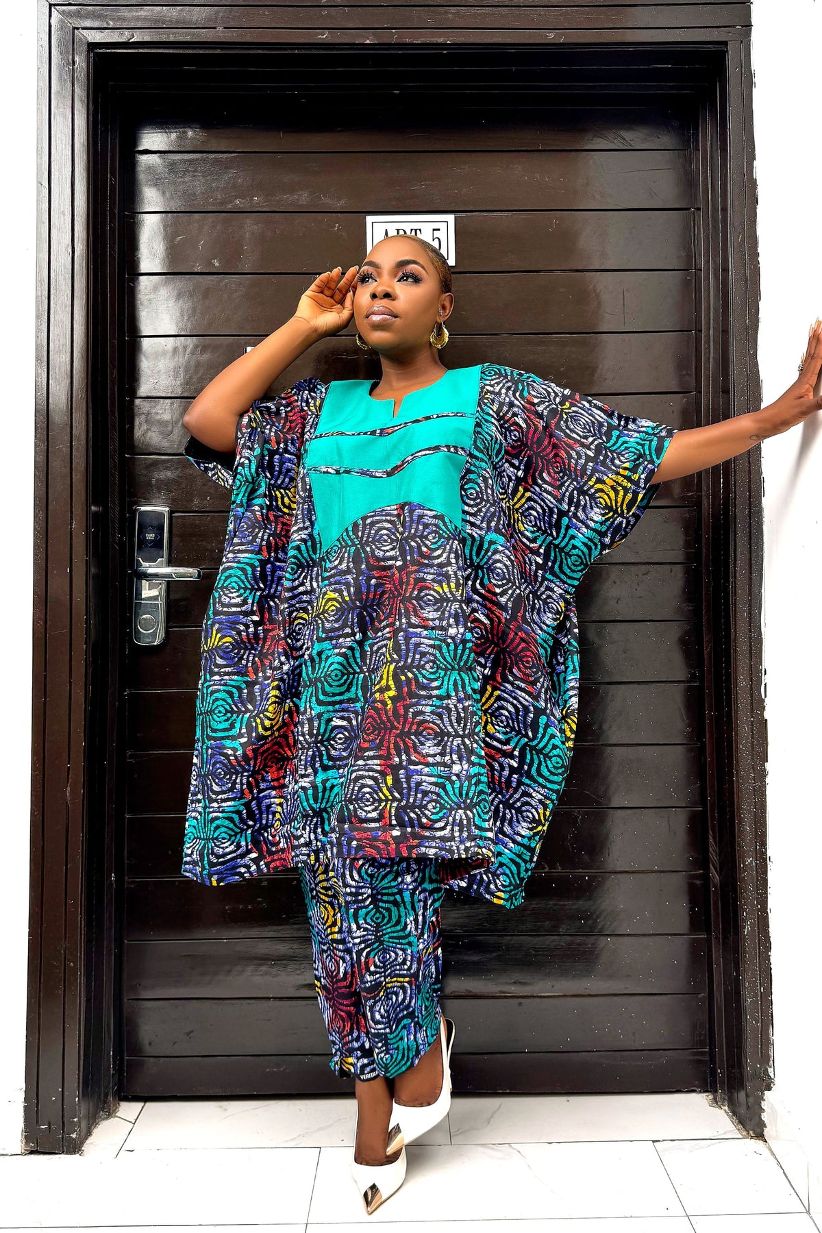 Asunke Agbada Two Piece Set in Teal