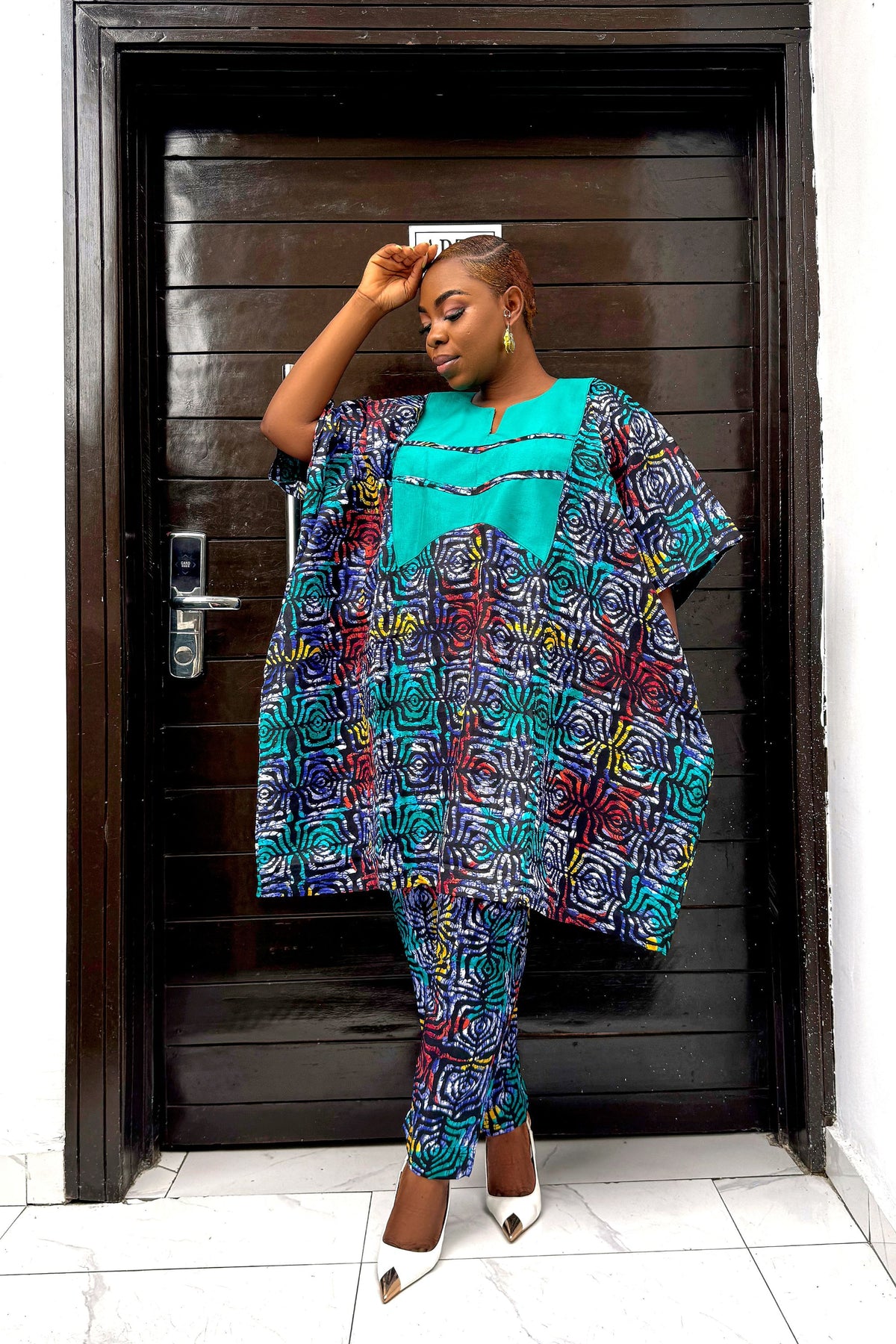 Asunke Agbada Two Piece Set in Teal
