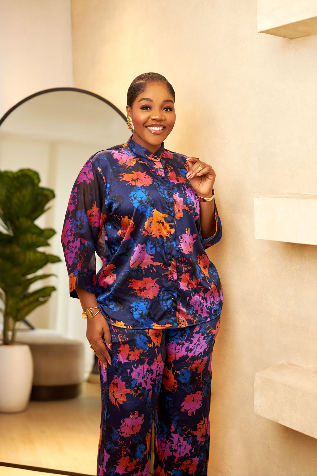 Elegant Adire Batik Silk Pant Set for Women