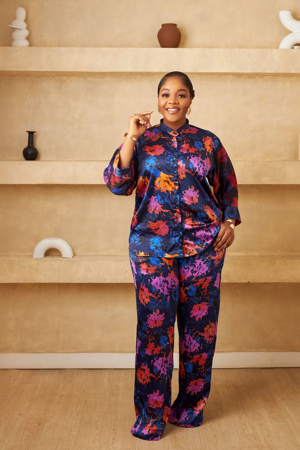 Elegant Adire Batik Silk Pant Set for Women
