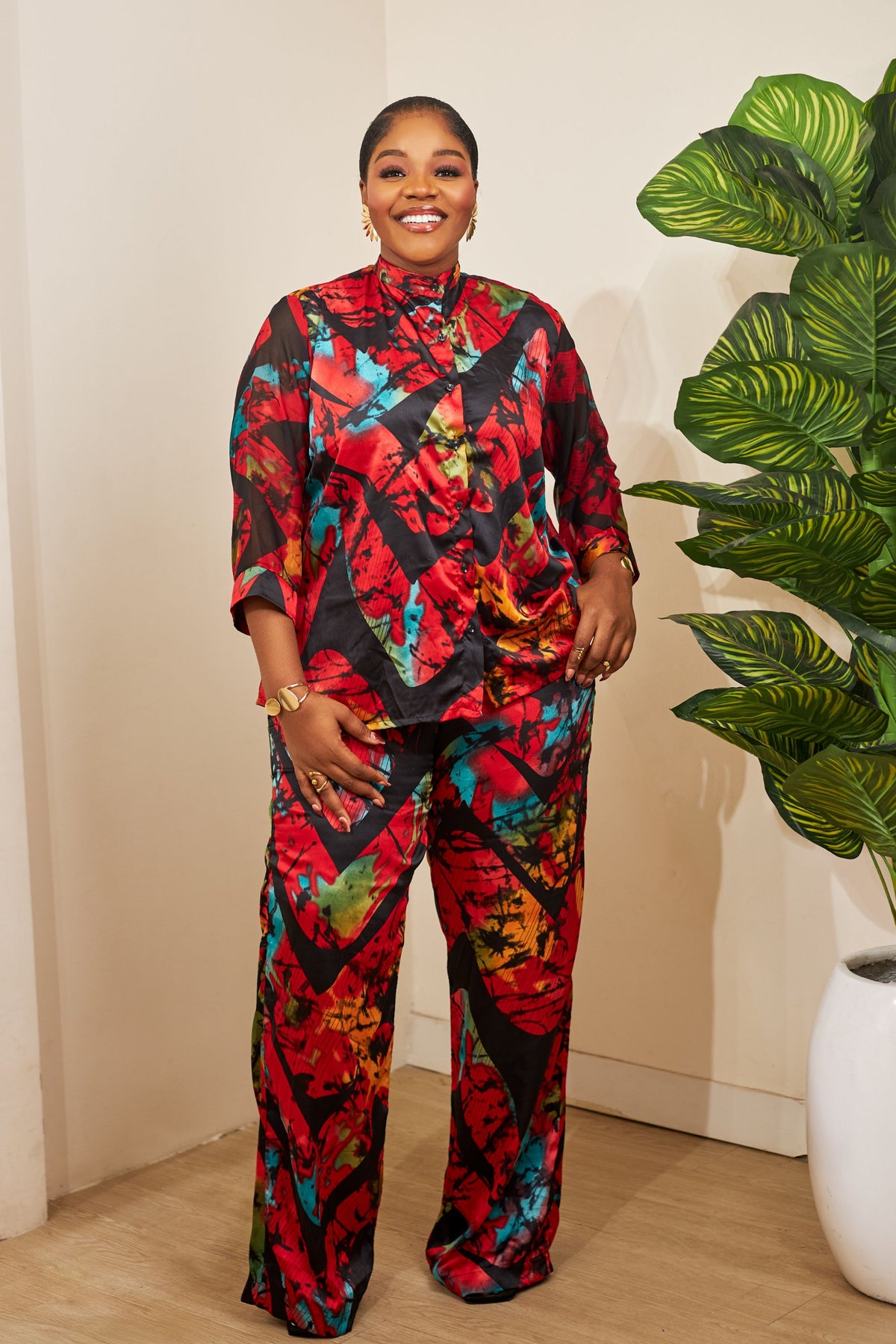 Elegant Adire Batik Silk Pant Set for Women