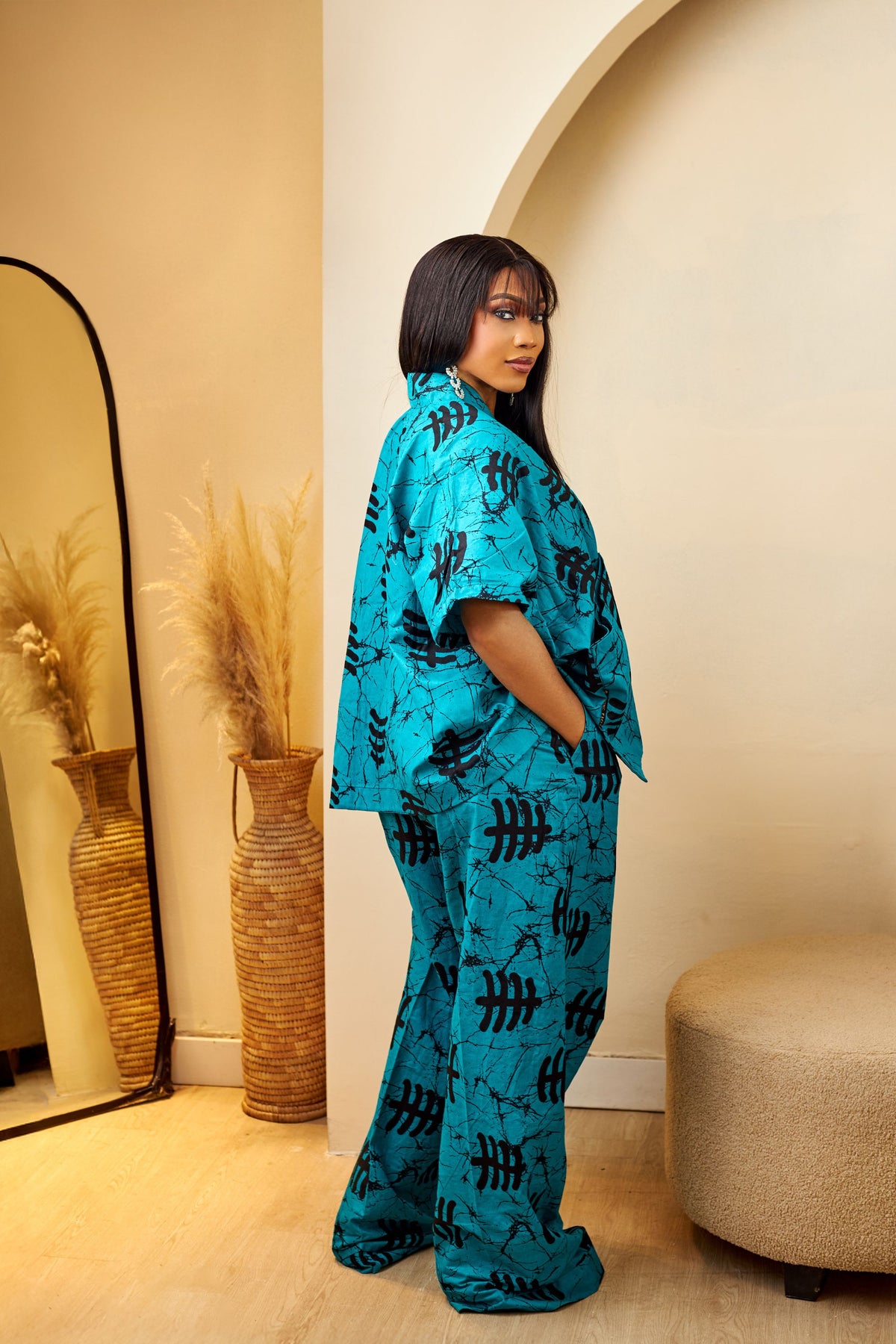 Oversized Pocket Top & Baggy Wide-Leg Pants In Aqua