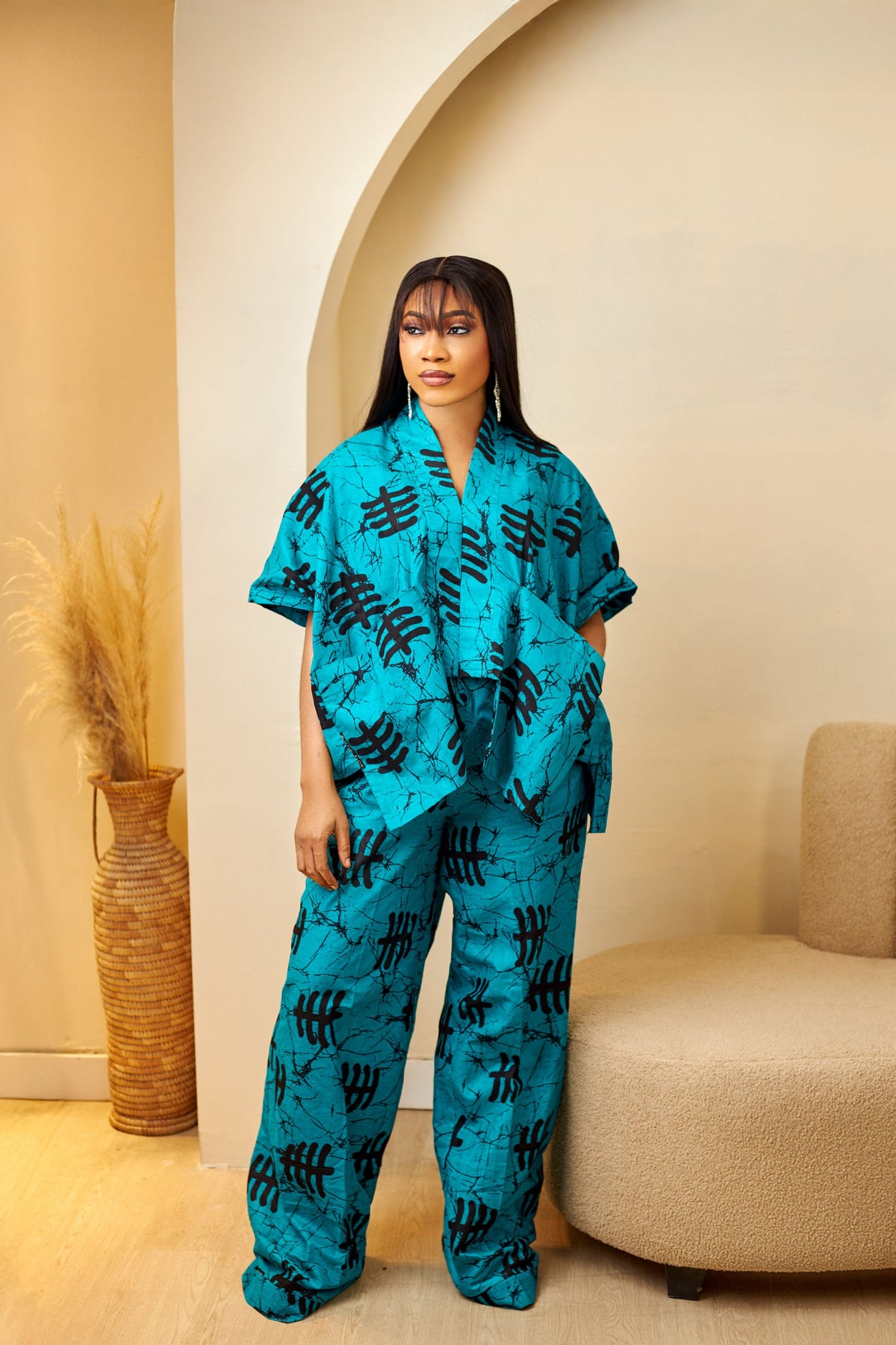 Oversized Pocket Top & Baggy Wide-Leg Pants In Aqua