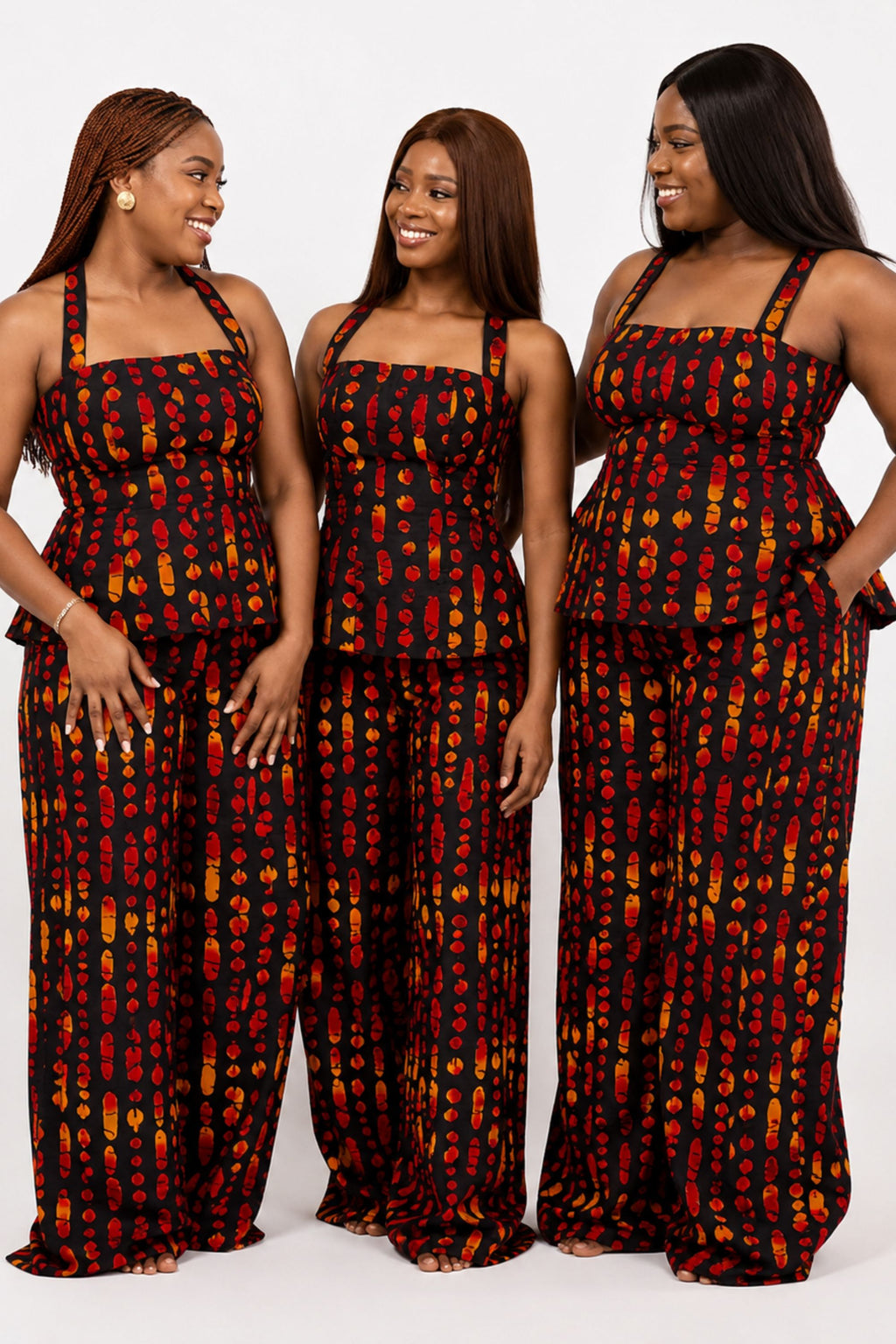 Jade Alterneck Top & Pleated Pant Set In Orange