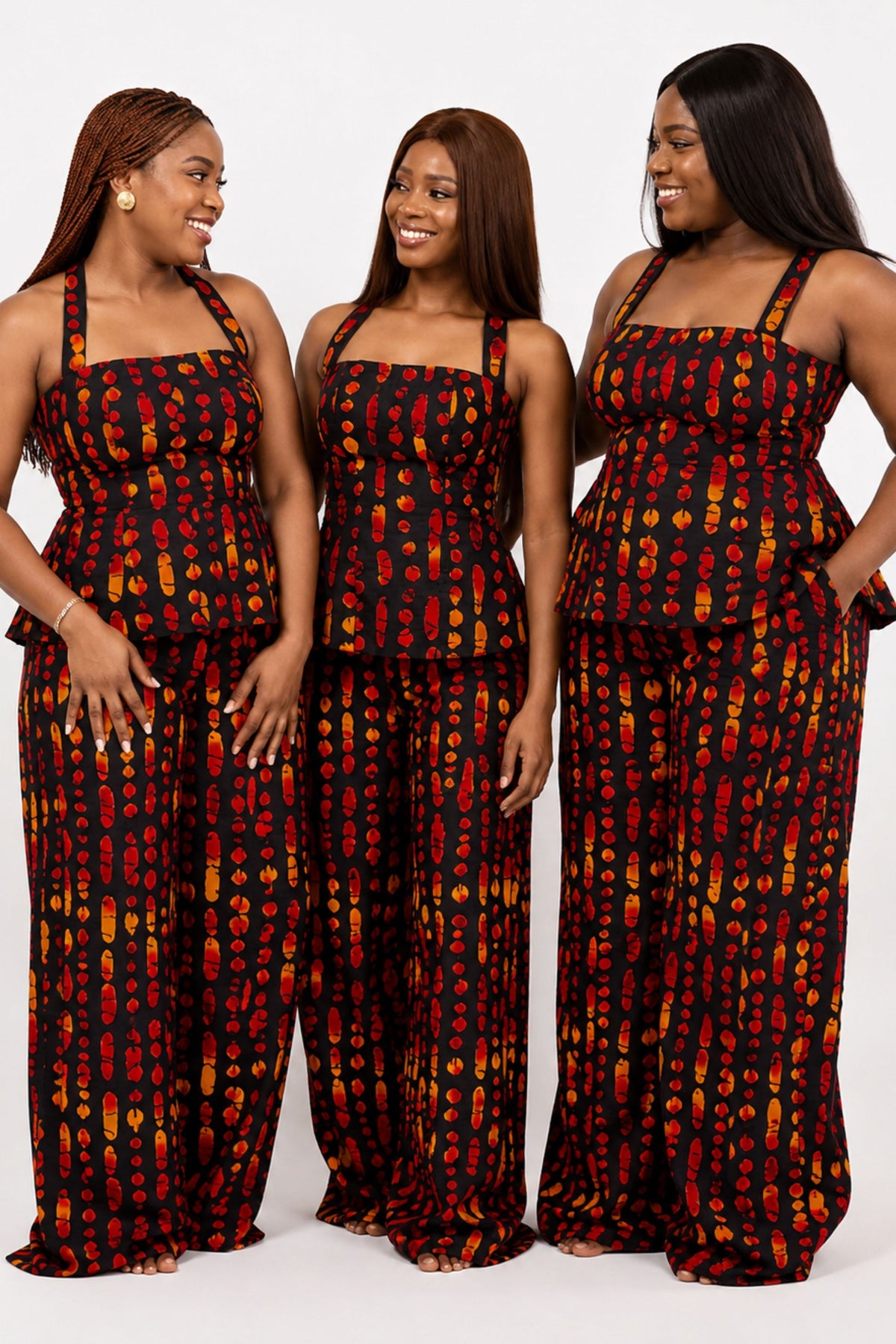Jade Alterneck Top & Pleated Pant Set In Orange