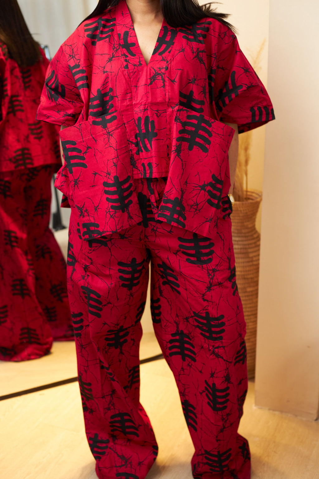 Oversized Pocket Top & Baggy Wide-Leg Pants in Deep Fuscia Pink