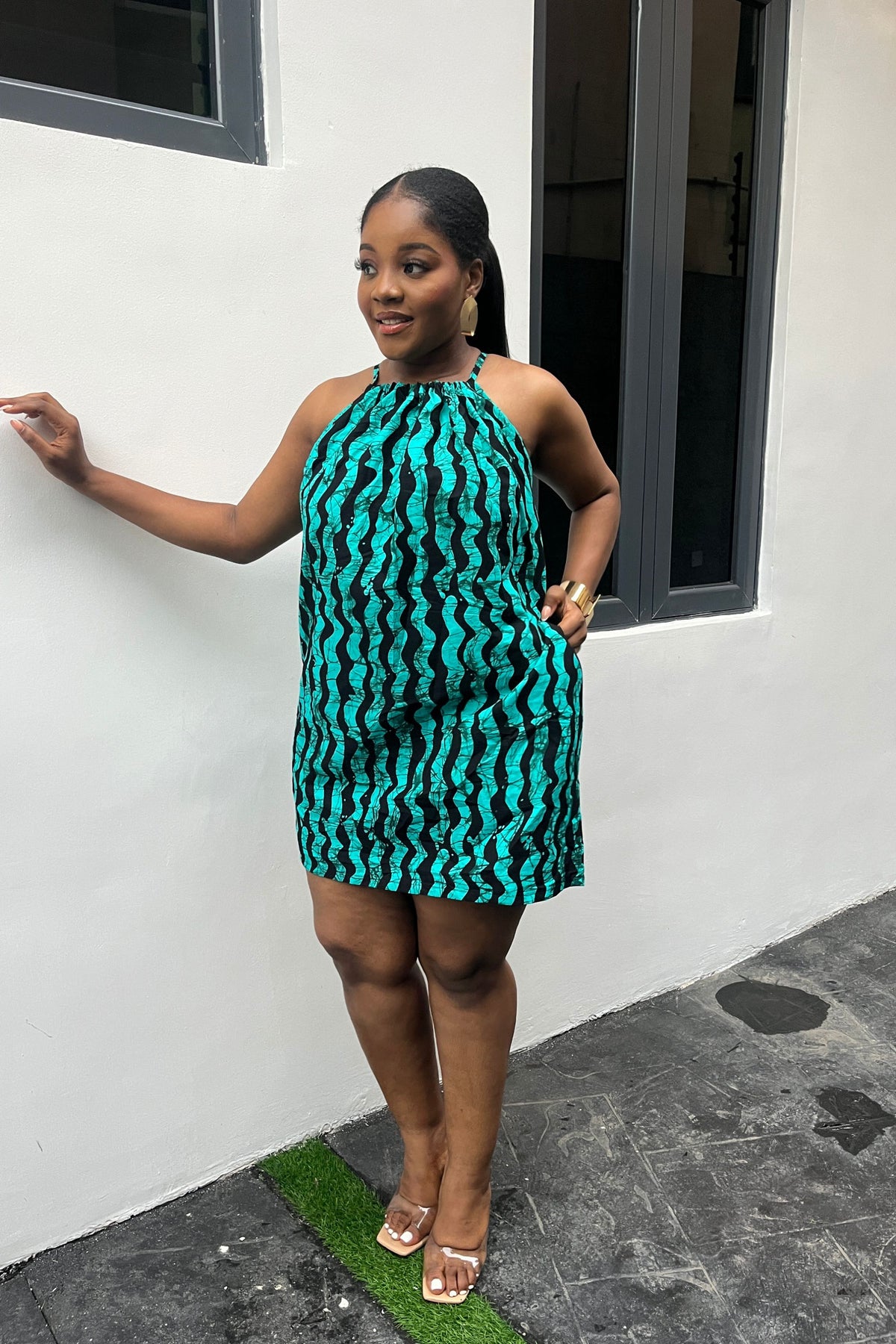 FOLU ALTERNECK DRESS IN AQUA