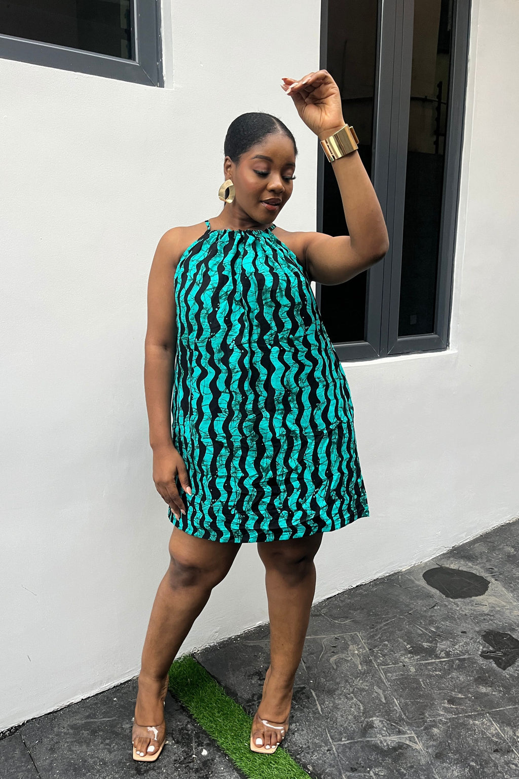 FOLU ALTERNECK DRESS IN AQUA