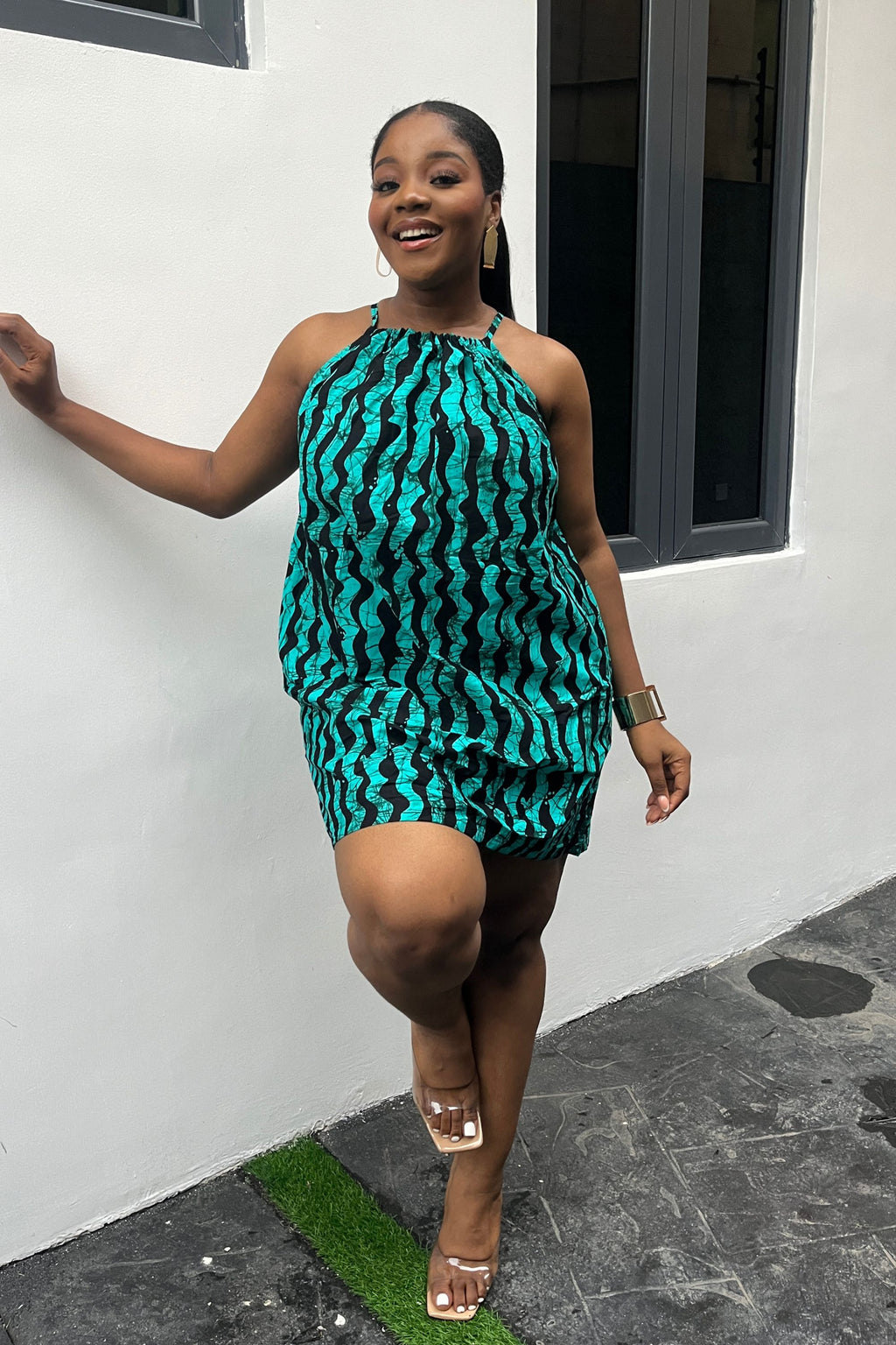 FOLU ALTERNECK DRESS IN AQUA