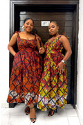 Eme Midi Dress – African Print Double-Layer Pleated Midi Dress with Built-In Bust Support