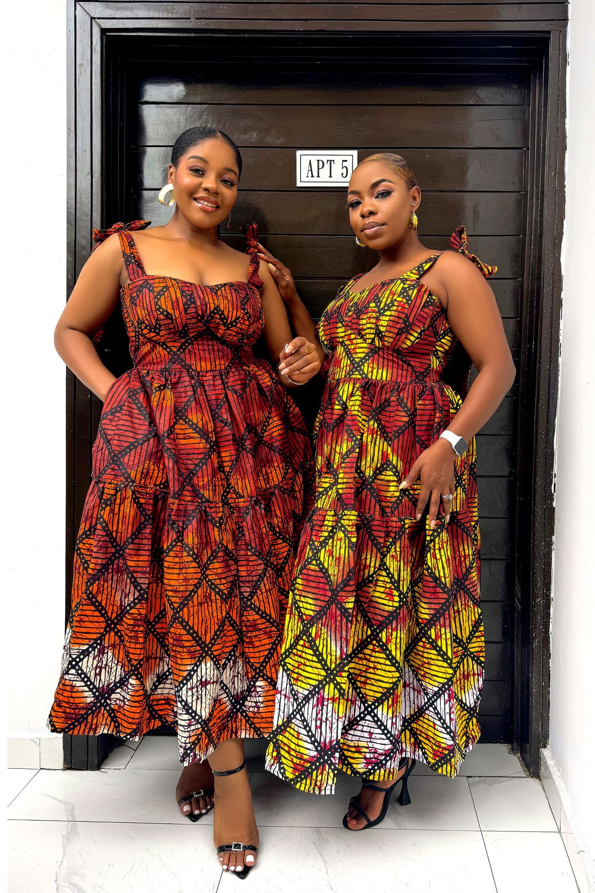 Eme Midi Dress – African Print Double-Layer Pleated Midi Dress with Built-In Bust Support