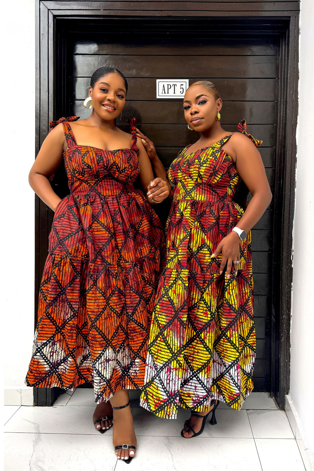 Eme Midi Dress – African Print Pleated Midi Dress with Tie-Up Sleeves & Built-In Bust Support