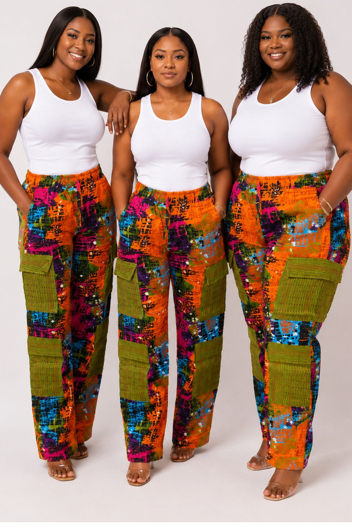 Mofe Vibrant Ankara Straight Leg Pants with Aso Oke Cargo Pockets