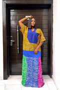 Adire Batik Tye Die Inspired Ankara Maxi Kaftan Dress: African Bubu Dress plus Aso Oke