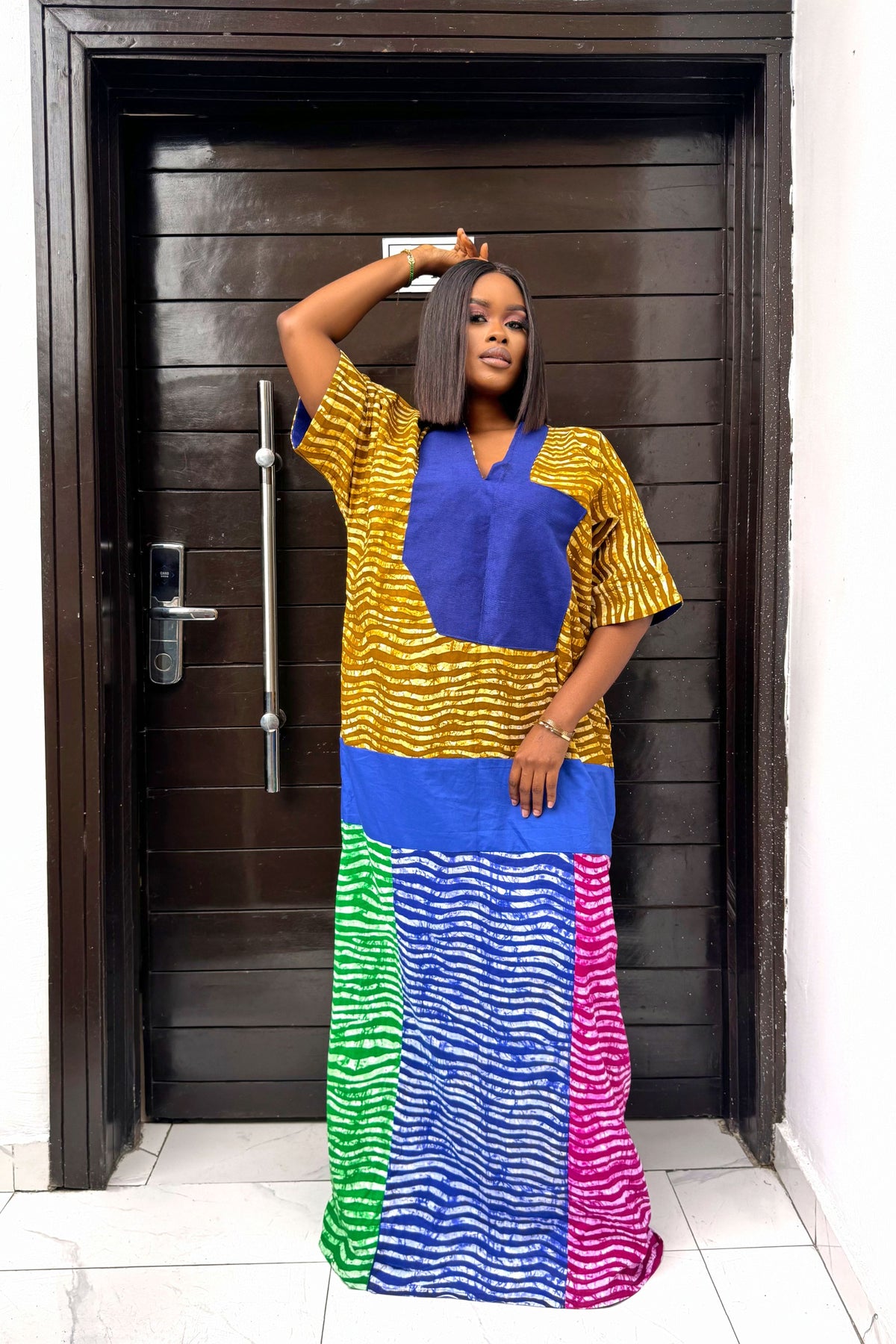 Adire Batik Tye Die Inspired Ankara Maxi Kaftan Dress: African Bubu Dress plus Aso Oke