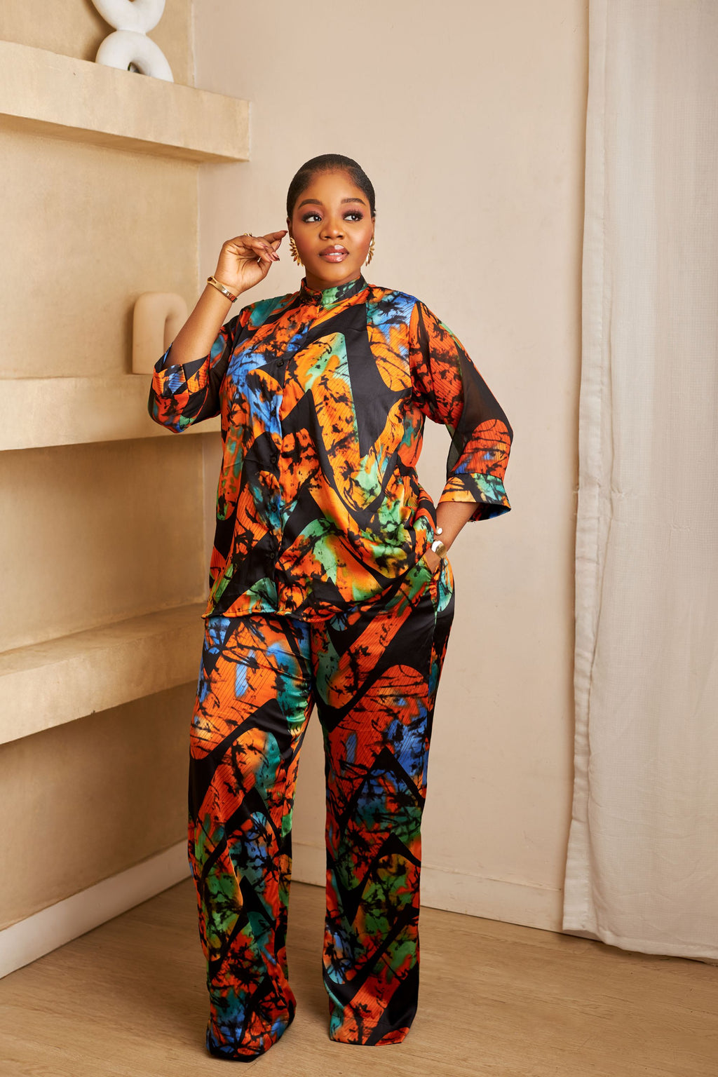 Elegant Adire Batik Silk Pant Set for Women