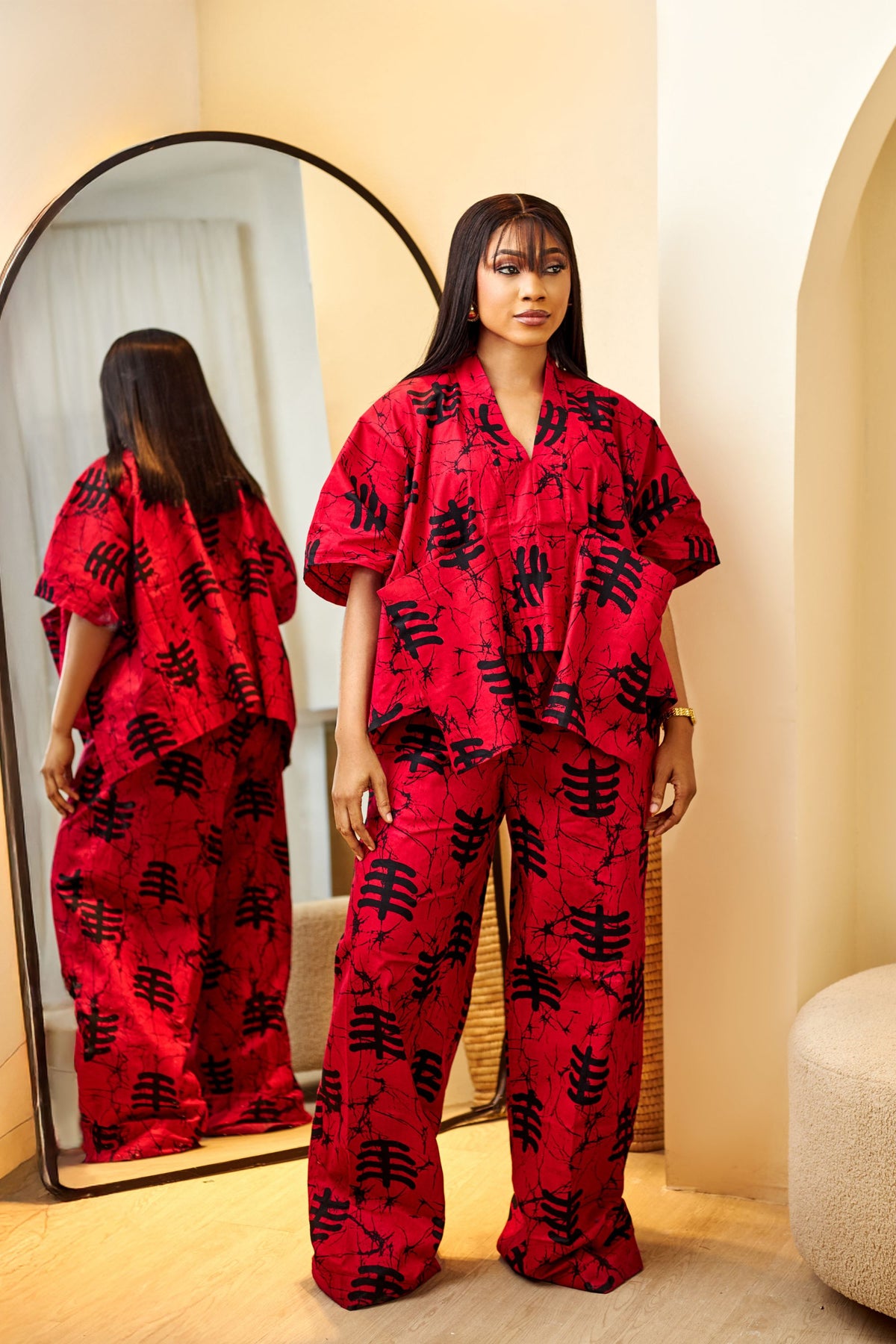 Oversized Pocket Top & Baggy Wide-Leg Pants in Deep Fuscia Pink